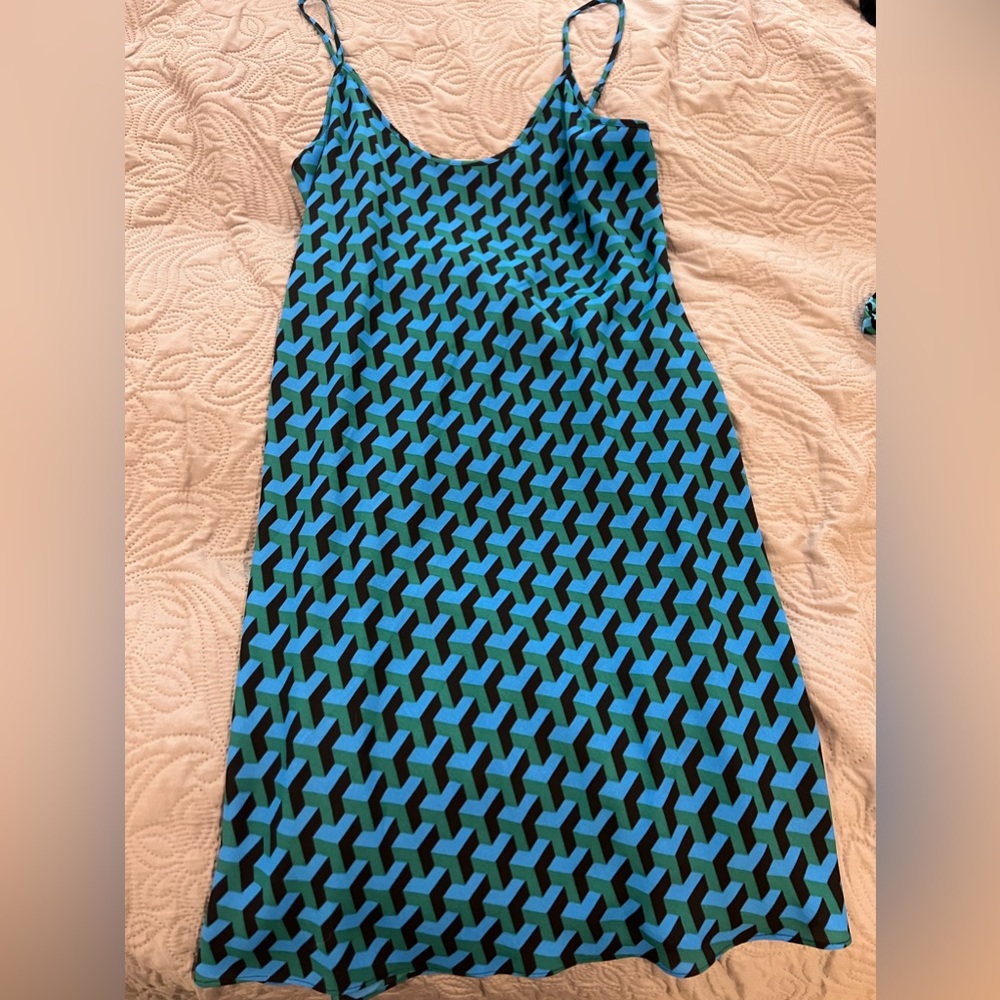 DVF Shirt Dresses | Andi Mesh Mini Shirt Dress L Geo Emerald/Black- size M - Picture 5 of 5